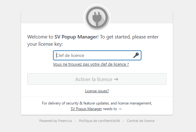 Activation de licence Freemius pour SV Popup Manager